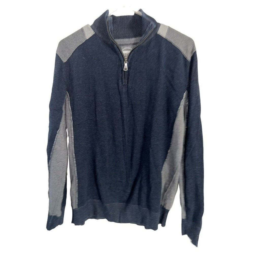 BKE The Buckle Mens 100% Cotton Zip Cardigan Sz L Navy Gray Standard Fit